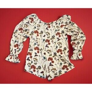 Anthropologie MARIANELA LS Romper Puff Sleeve Wild Flowers | Oversized Sz S